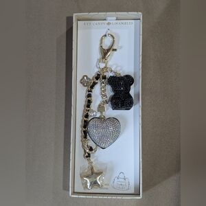 Eye Candy Gold Keychain with Heart and Bear Charms